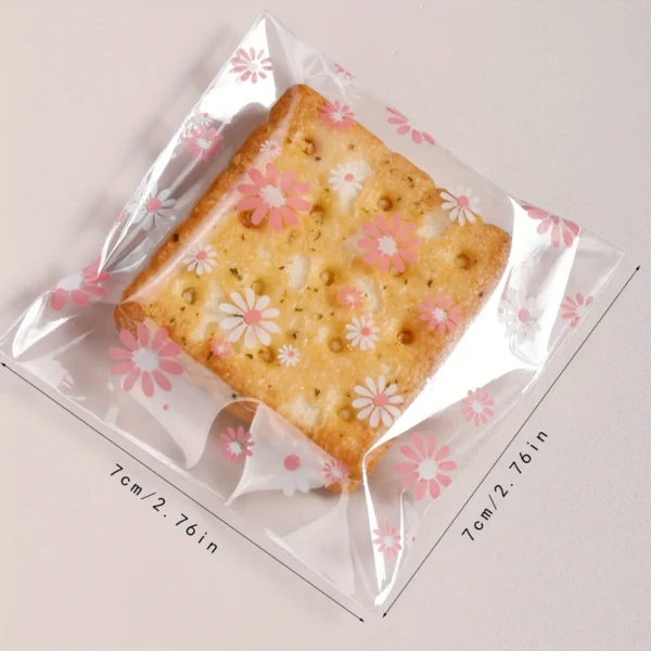 100pcs Pink Flower Biscuit Candy Packaging Bag, Kitchen Supplies