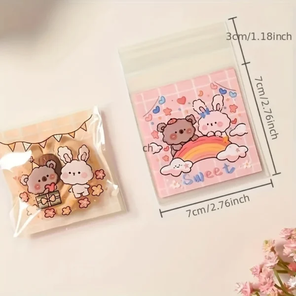 200pcs Cute Kawaii Rabbit & Bear Self-Adhesive Treat Bags