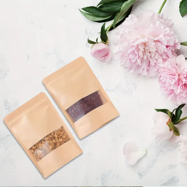 100pcs Self-Sealing Kraft Paper Stand Up Pouches