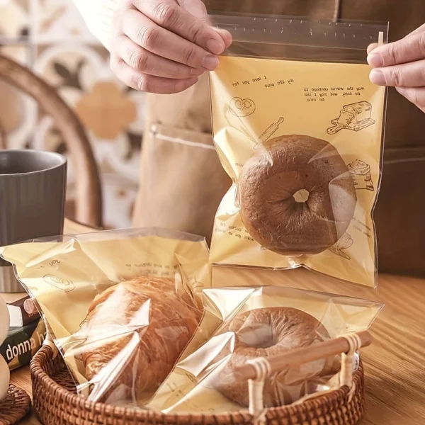 Value Pack 100Pcs Self-Adhesive Bakery Bags 