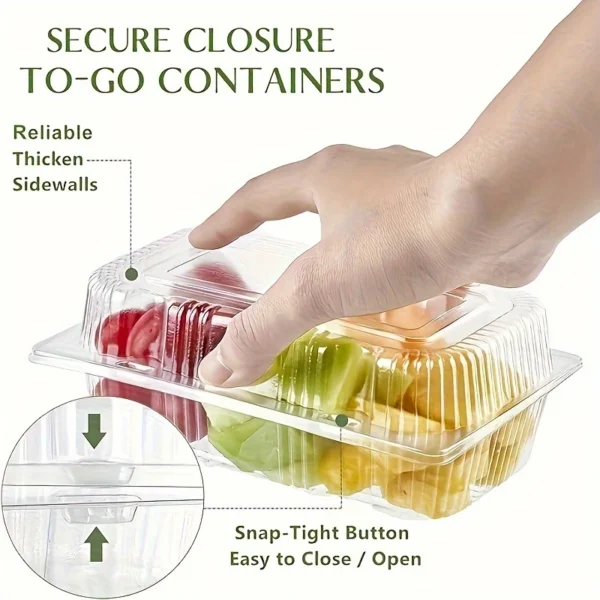 50pcs, Disposable Solid Plastic Hinged Food Container with Transparent Lid