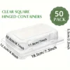 50pcs, Disposable Solid Plastic Hinged Food Container with Transparent Lid