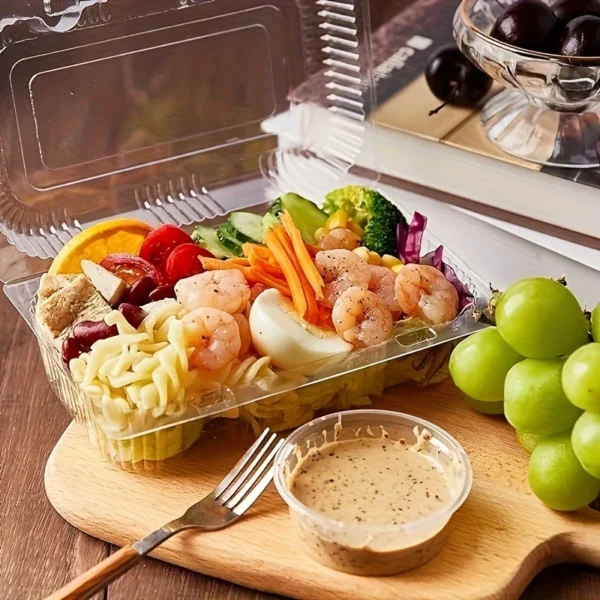 50pcs, Disposable Solid Plastic Hinged Food Container with Transparent Lid