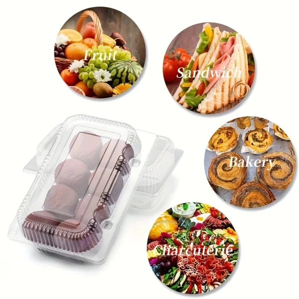 50pcs Clear PET Plastic Rectangular Flip-Top Containers