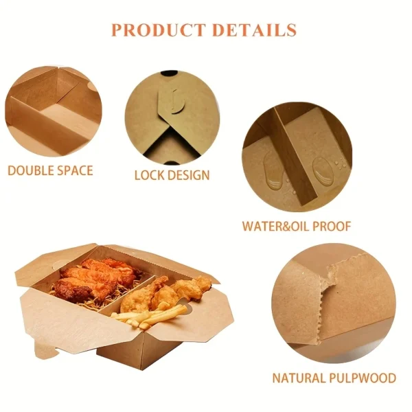 24pcs Dual-Compartment Kraft Paper Food Boxes