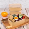 25oz Kraft Paper Meal Prep Containers with Lids - 25 Pack, Rectangular Disposable Food Bowls