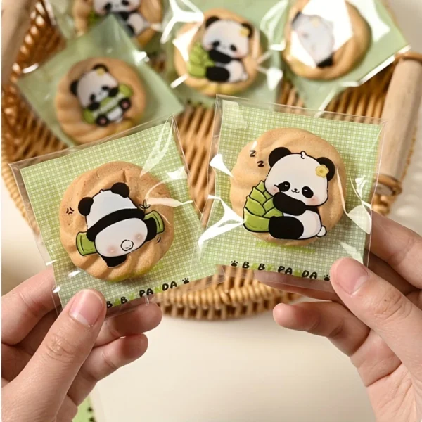 150pcs Adorable Panda Transparent Self-Sealing Bags for Cookies & Snacks