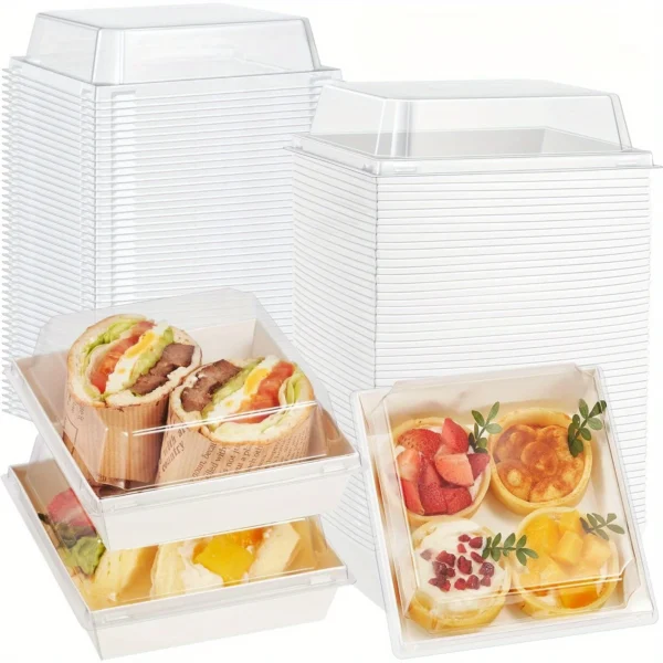 50-Pack PE Plastic Charcuterie Boxes with Transparent Lids