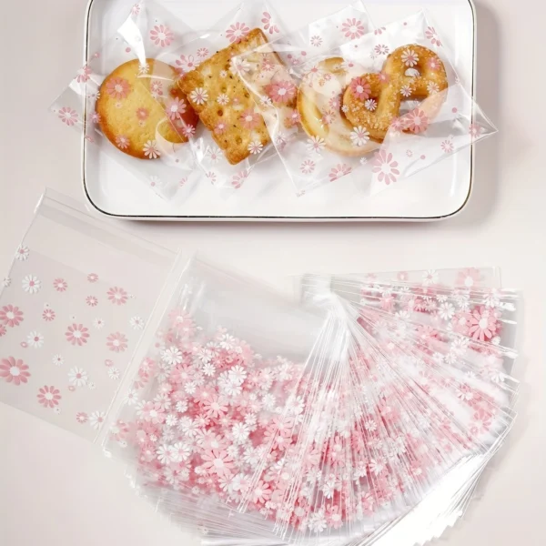 100pcs Pink Flower Biscuit Candy Packaging Bag, Kitchen Supplies