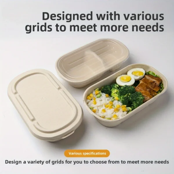 5pcs Disposable Paper Bento Boxes – Biodegradable & Compostable