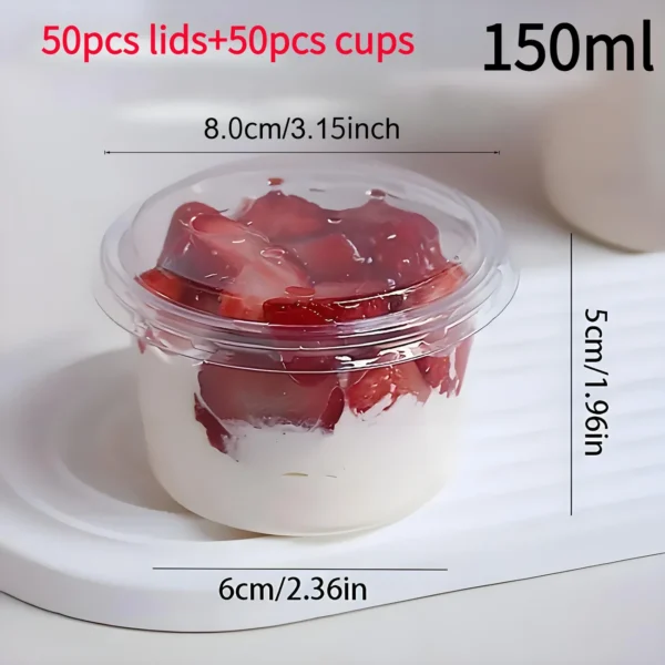 50pcs cake cups with lids, transparent dessert cups 150ml