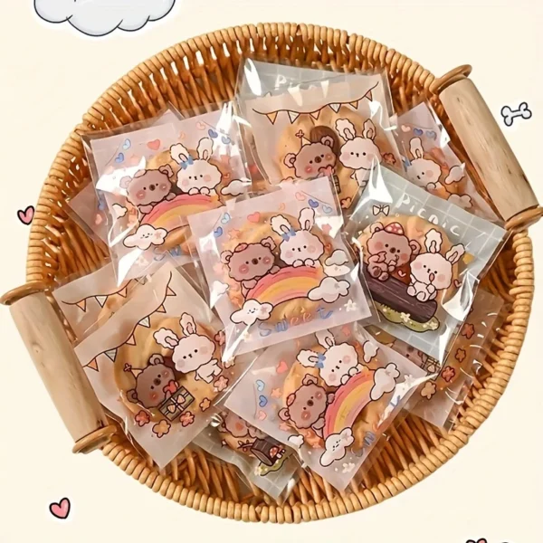 200pcs Cute Kawaii Rabbit & Bear Self-Adhesive Treat Bags