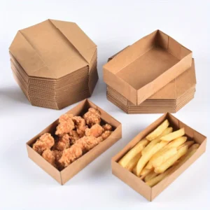 18pcs Kraft Paper Food Containers - Hexagonal Takeout Trays for Fried Chicken