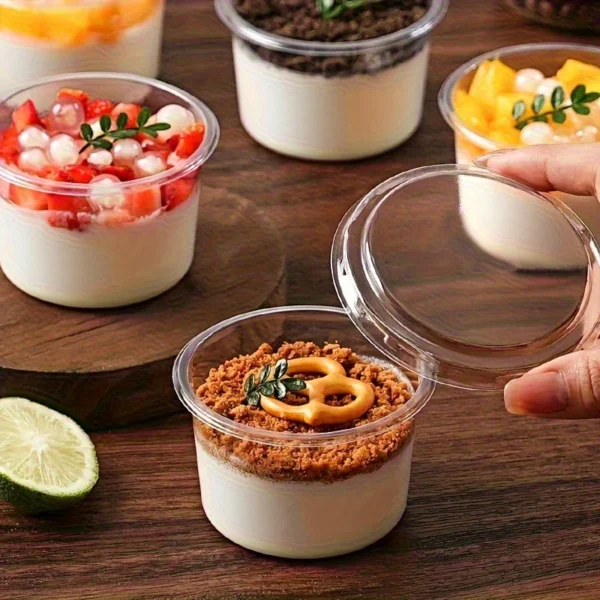 50pcs cake cups with lids, transparent dessert cups 150ml